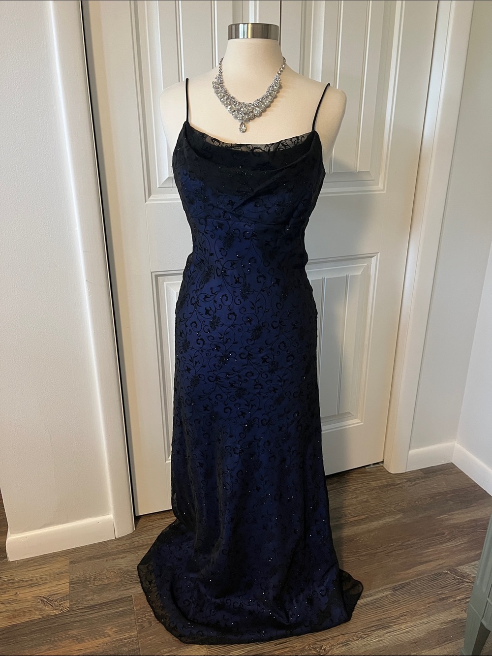 Elegant Navy Blue Sparkly Evening Dress